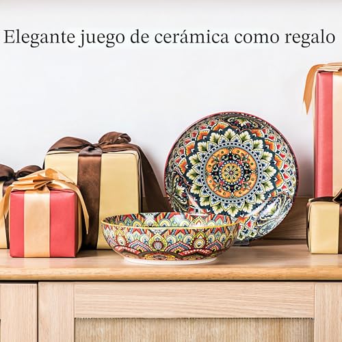 Henten Home Juego de platos hondos de pasta, 2 platos hondos de colores, 1500 ml, cuencos multiusos para sopa, fideos, espaguetis, pasta, ensalada, serie Mylo, estilo boho