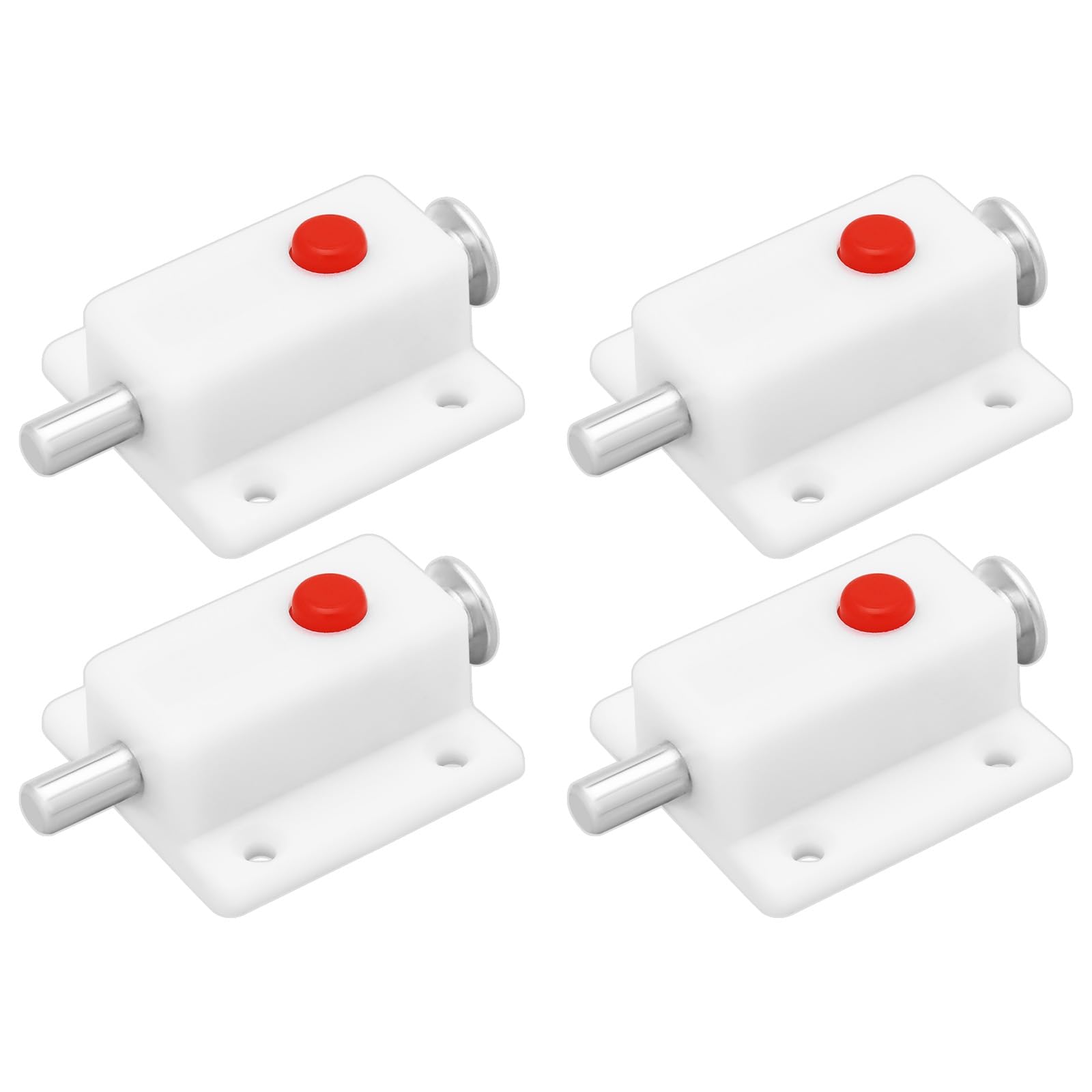 LT Easiyl 4pcs White Plastic Push Button Spring Loaded Automatic Door Bolt Latch for Cabinet Doors Wardrobe Doors Cribs Windows (36mmx37mm)