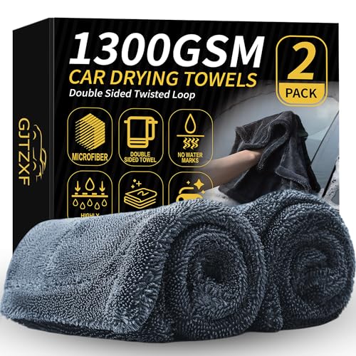 2-Pack Double-Twist Pile Microfiber Towels for Cars 1300 GSM Car Drying Towels