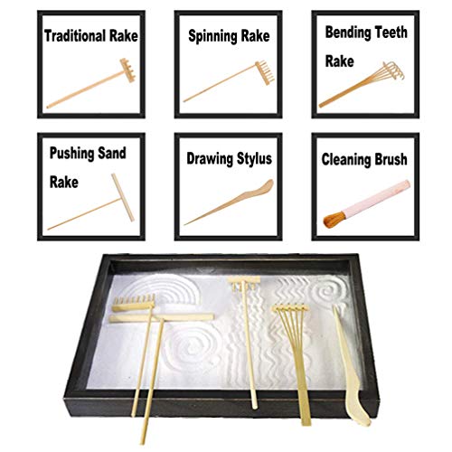 LitLife Zen Garden Tool Rake Set of 6 Mini Play Sand Garden Kit for Desk - Desktop Zen Garden Accessories, Cleaning Brush, Pushing and Drawing Pen, Toy Landscape Rakes