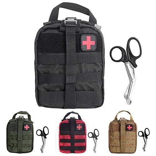 Compact Tactical MOLLE Rip-Away EMT Medical First Aid Utility Pouch 1000D Nylon Carlebben (1 Black with First Aid Patch)