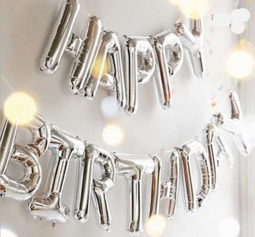 QG ltd Self Inflating Happy Birthday Banner Balloon Bunting Silver 16 inch Letters Foil