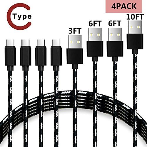Juzihao USB Type C Cable 4Pack 3FT 6FT 6FT 10FT Nylon Braided Type-C to USB Type Lightning Cable Cord for USB C Nintendo Switch,Samsung Galaxy S8 Plus,Lumia 950/950xl, Nexus 5X6P, OnePlus 2 and More