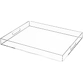 Clear Rectangular 16x20 Inches Acrylic Ottoman Tray Decorative Serving Tray with Cutout Handles Organizer Tray on Coffee Table Countertop Big Breakfast Bed Tray Living Room Appetizer Serving Food
