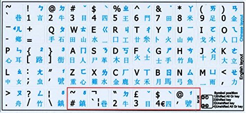 CHINESE - ENGLISH NON-TRANSPARENT KEYBOARD LABELS LAYOUT BLACK OR WHITE BACKGROUND (14x14) FOR DESKTOP, LAPTOP AND NOTEBOOK (White Background)