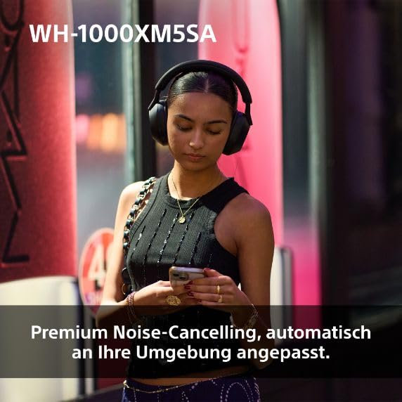WH-1000XM5 SA inkl. Leichter Schutzhülle, Kabelloser Premium-Kopfhörer mit Noise Cancelling, Bluetooth, kristallklare Anrufqualität, Hi-Res-Audio, bis zu 30 Std Akkulaufzeit, iOS & Android - Schwarz 5