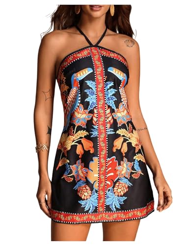 GORGLITTER Women's Floral Halter Mini Dress Summer Tropical Backless Tube Dresses Boho Beach Resort Cruise Outfits Multicolor X-Large at Amazon
