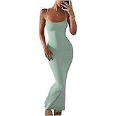 WDIRARA Women's Bodycon Maxi Cami Dress Scoop Neck Spaghetti Strap Summer Dresses