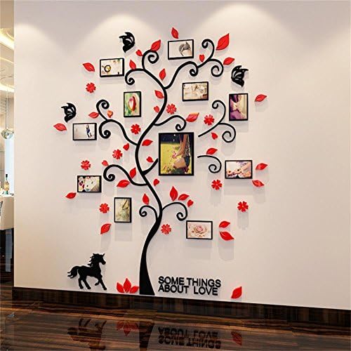 3D Picture Frames Family Hope Tree Wall Murals for Living Room Bedroom Sofa Backdrop Tv Wall Background,Removable Wall Art Sticker Home Decoration (Red)