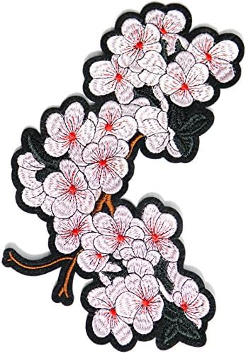 8.75" XXL Cherry blossom Japanese flowering cherry Sakura Japanese Flower Sign Patch Sew Iron on Embroidered Applique T-shirt Jean Jacket Pants Decoration DIY Costume Accessories (left)