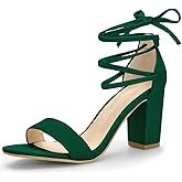 Allegra K Women's Tie Up Strappy Heels Chunky High Heels Green Sandal 8 M US