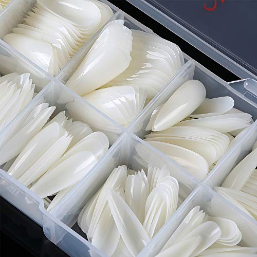 Long Stiletto Sharp False Nails Natural Claw Full Cover Artificial Fake Nail Art Tip 500Pcs For Nail Salon,10 Sizes (Natural)