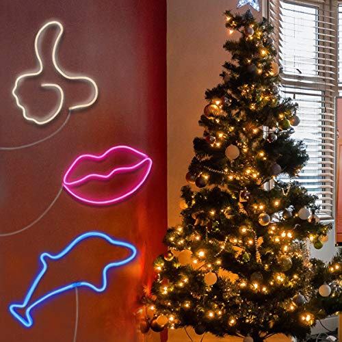 SEKKVY LED Neon Sign, 39.3’’ Shapeable Neon Strips Light, USB/Battery Powered, DIY Wall Decor Waterproof Neon Light Sign Can be Used Indoors and Outdoors (White Light)