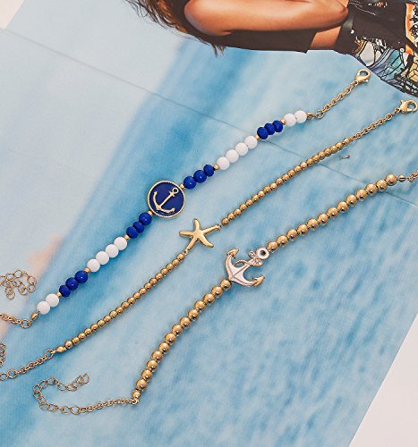MOLOCH Anklets For Women Starfish Anchor Ankle Bead Chains Bracelets Adjustable Beach Anklet Foot Jewelry Set For Girls - Thumbnail 4