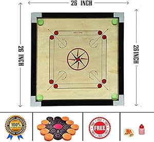 OptiPlus Shiny Gloss Finish Medium Size 26 Inches Round Pocket Carrom Board with Coins, Striker, and Powder for Kids and Children ( Recommended for 8 - 11 Year Child