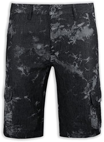 NEW Men Acid Wash Black Cargo Shorts White Cloud Belt Loops Regular Fit ALL SIZE (38)