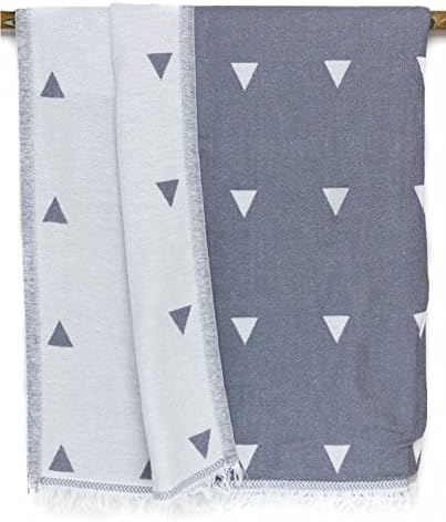 Februa Turkish Beach and Bath Towel Double Sided Peshtemal | Natural 100% Cotton | Multi-Purpose Yoga Camping Summer Travel Backpacking (Gray Triangle 71x35 in.)