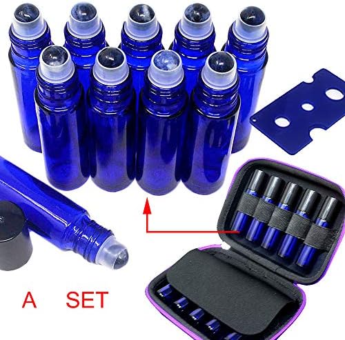 10pcs Blue 10ml Empty Refillable Bottles with Crystal Semiprecious Stones Essential Oil Gemstone Roller Ball Bottles with Free Bag W3903 (Sodalite)