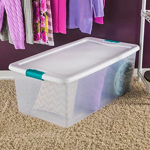 Sterilite 106 Qt Clear Plastic Stackable Storage Bin w/White Latching