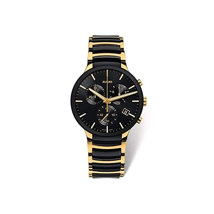 Rado Centrix Chronograph Ceramic Gold Watch for Men(Black Dial, R30134162)