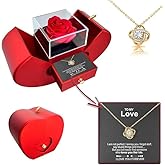 iceevery Preserved Handmade Red Rose With Hollow Clavicle Necklace,Jewelry Boxes With Necklace For Girlfriend,Wife,Mom With ''To My Love'' Card