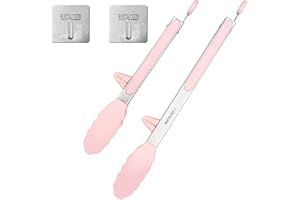 BUSTALOZZII Kitchen Tongs with Silicone Tips 12-9Inch Stainless Steel Tongs for Cooking Heat Resistant Silicone Cooking Tongs