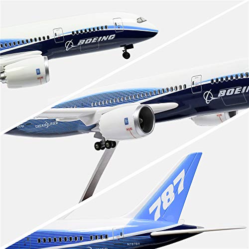24-Hours 18” 1:130 Scale Model Jet Boeing 787 Aircraft Model Kits Display Diecast Airplane for Adults with LED Light(Touch or Sound Control)