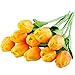 GTIDEA 10pcs Realistic PU Artificial Holland Tulip Flowers Life-Like Faux Bouquet Arrangements for Home Kitchen Living Room Dining Table Wedding Centerpieces Decorations Orange