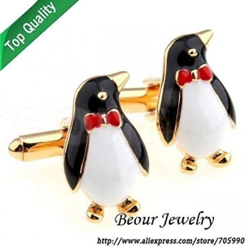 SunShine Day Animals Cufflinks, Fun Style Cute Little Penguin White-Black Crystalline Gold Cufflinks Qt6977 -