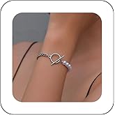 Ximdble Vintage Pearl Chain Bracelet Pearl Hand Chain Bracelet Silver Pearl Splice Chain Bracelet Hand Chain Punk Curb Chain Bracelet Jewelry for Women