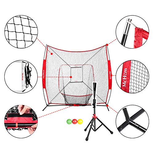 McHom-7-x-7-Baseball-Softball-Net-Set-with-Travel-Tee-3-Weighted-Balls-Strike-Zone-Carry-Bag-for-Hitting-Pitching-Practice-Collapsible-and-Portable