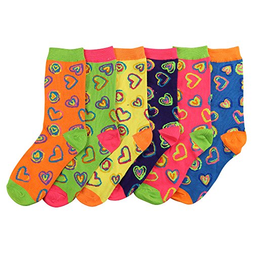 Womens fun and colorful crew sock 6 packs (2-tone heart…