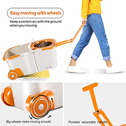 MASTERTOP Spin Mop Bucket System with Wringer Set Floor Mop Stainless Steel Mop Handle, Mop