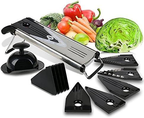 Premium Mandoline Fruit Vegetable Cutter For Home And Business Cheese Grater Potato Slicer Vegetable Chopper Includes 5 Inserts Black Blade Guard Finger Guard Free Recipe E Books Amazon Sg Home