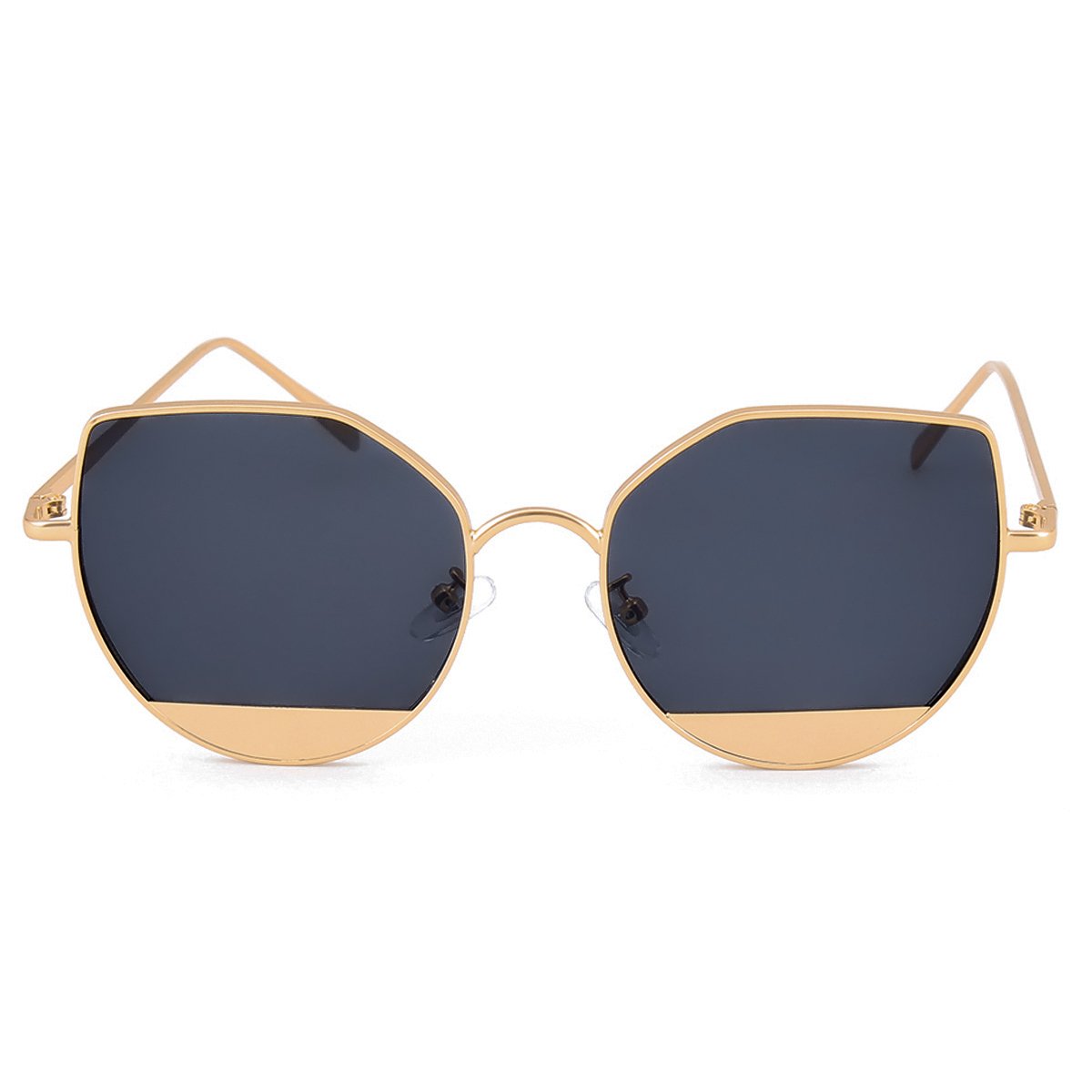 WISH CLUB Cat Eye Sunglasses Coating Mirrored Flat Lenses Fashion Metal Frame Women UV 400(Black)