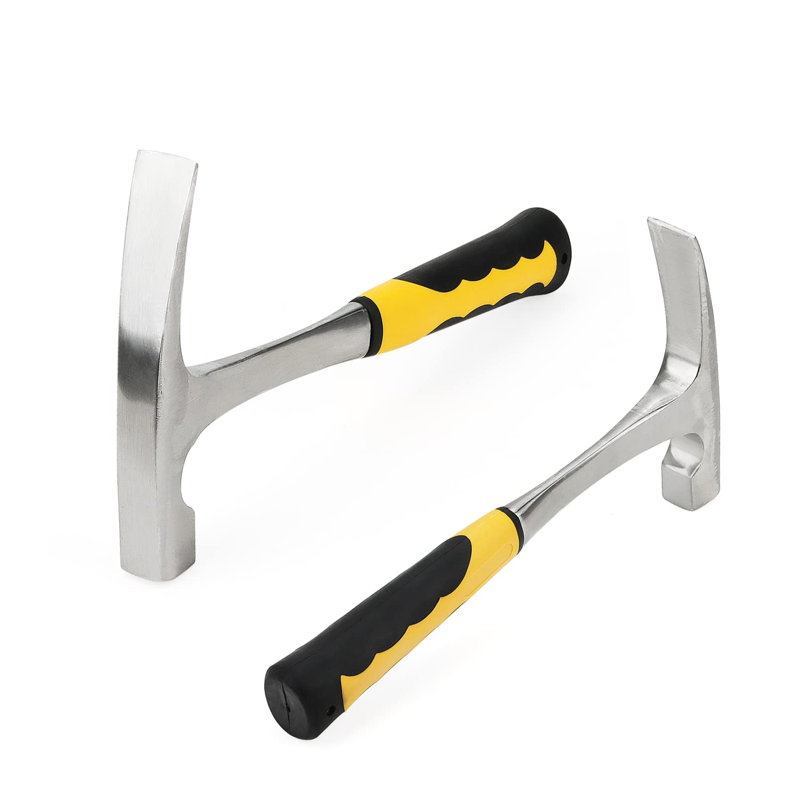 KEILEOHO 2PCS 24oz Rock Brick Hammer with Skid Handle, 30cm Flat Head Alloy Steel Geologist Hammer, Drop Forged Masonry Hammer with Frosted Black Pointed Tip for Mining
