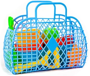 Beach Toy Set: Castle Molds in Reusable Handbasket with 9 pieces of Sand Toys and Sandbox Toys