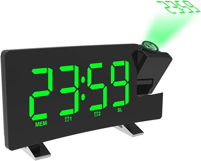 Projection Ceiling Wall Clock Digital Projector Radio Alarm Clock FM Radio Clock 7.1" Wide