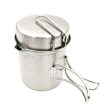 GEZICHTA Camping Kochkessel 1L Outdoor Kochgeschirr Edelstahl Topf mit verlängertem Griff und Dual Use Cover Portable für Wan