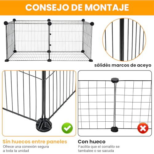 LOKOOY 12 Piezas Cifrado Valla para Mascotas, Bricolaje Corral para Mascotas de Metal con Puerta, Parque para Mascotas, Jaula Modular para Animales Pequeños, Gatito, Cachorro, Conejos, Cobayas