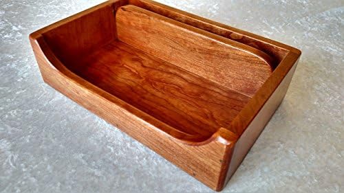 Lg. Cherry Wood Valet Box Phone Tray and Desk Organizer 10" x 6.5" x 2 11/16".