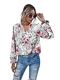 Romwe Women's Floral Print Flounce Long Sleeve Mock