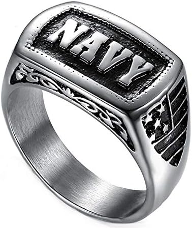Silver Punk Stainless Steel US Navy European American Fleet Navy Letter Rings for Mens