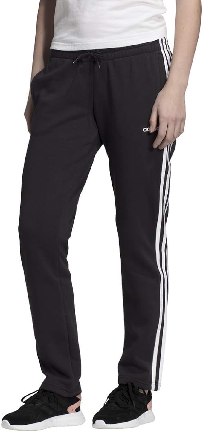 adidas women's essentials cotton fleece 3 stripe open hem pants