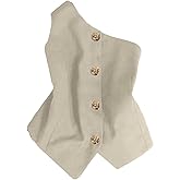 GORGLITTER Women's One Shoulder Blazer Vest Tops Sleeveless Metal Button Up Business Casual Work Suit Top Dressy Trendy