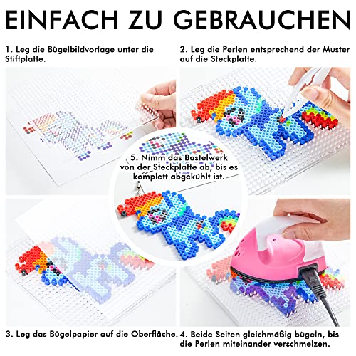INSCRAFT Ironing Beads Set, 25000 Pieces Large Ironing Beads 5 mm, 26 Colours XL Ironing Beads, Large Ironing Beads with 10 Ironing Paper, 127 Beads Templates and 4 Ironing Beads Plates, Beads from 3 Years