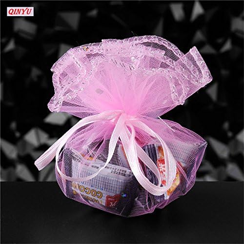 XLPD 50Pcs Colorful Wedding Favors and Gifts Round Organza Bag Jewelry Pouches Gauze Element Sweet Bag Wedding Decoration 5Z Pink