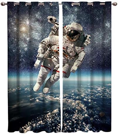 Picpeak Window Treatment Blackout Curtains for Kids Bedroom Livingroom Dormitory Outer Space Astronaut 3D Printed Room Darkening Curtains/Drapes Grommet Top 2 Panels Set, 40(W) X63(H) InX2