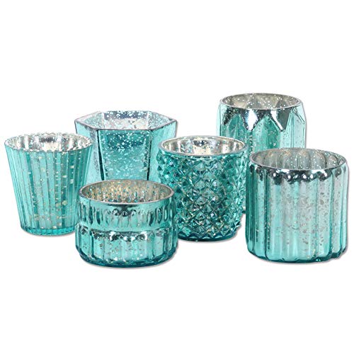 Koyal Wholesale Mixed Mint Green Mercury Glass Candle Holders, 6Pack