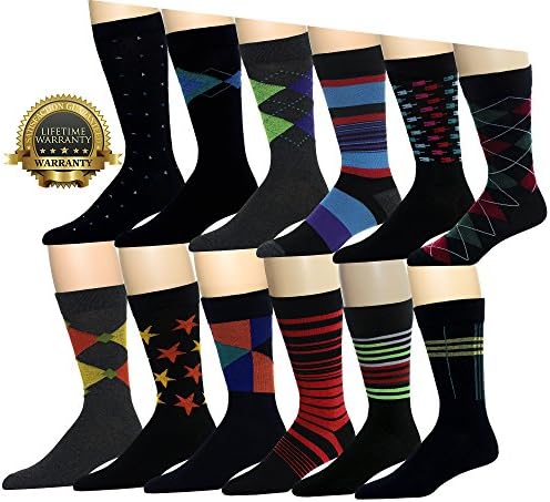 Pianillo Mens 12 Pack Patterned Dress Socks Premium Cotton Blend Colorful (12 Pairs) … (10-13, Funky Socks)